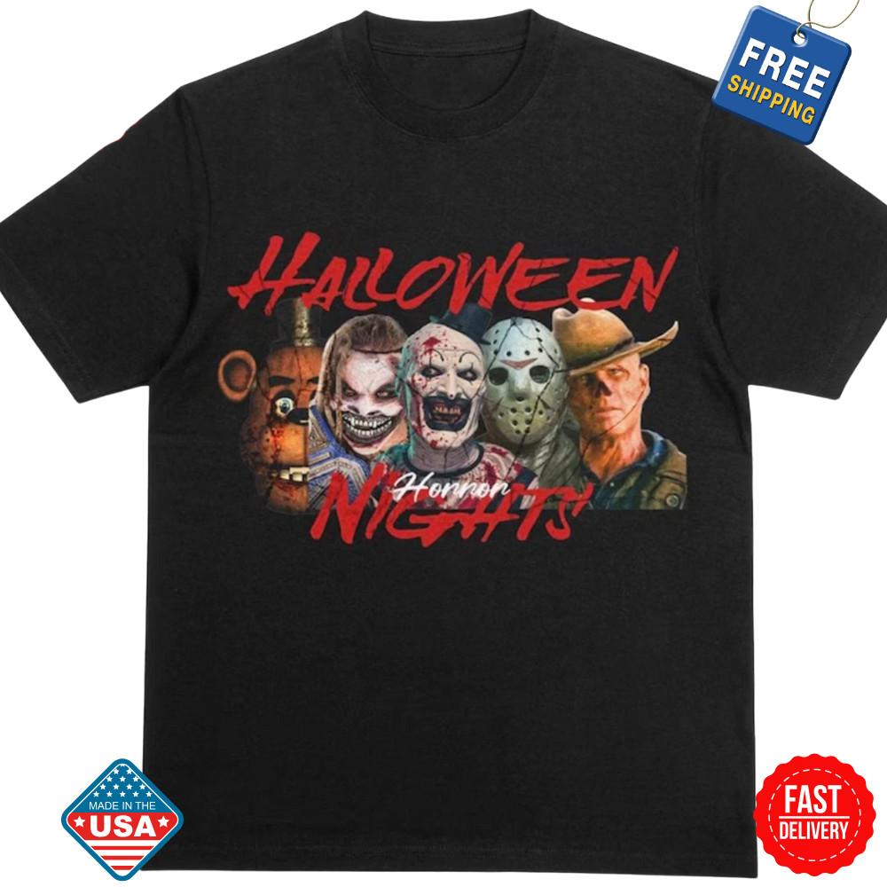 Halloween Horror Nights 2025 T-Shirt, Haunted House Icons Spooky Horror Tee Unisex T-Shirt XL