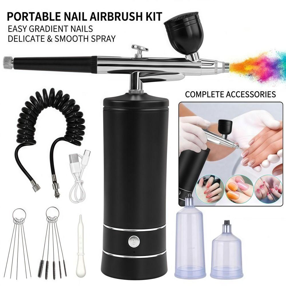 Multifunctional Airbrush Kit with Air Compressor 2 Gears Handheld Nail Charms Wireless Air Brush Rechargeable Portable