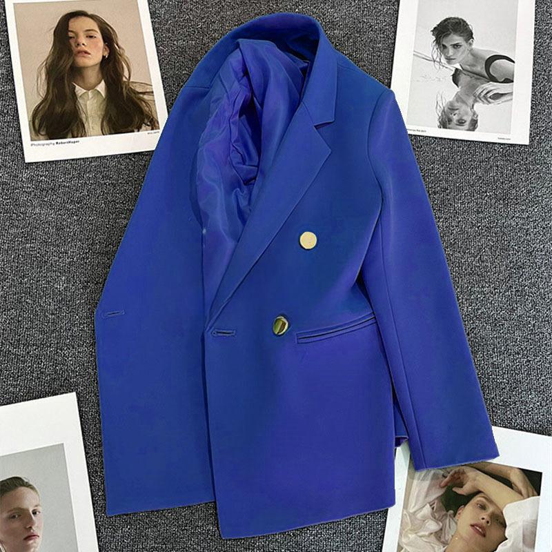 

Весна и осень конфетного цвета корейская мода повседневный женский однотонный пиджак с карманами костюм длинный рукав кардиган разноцветные пиджаки куртка XXXL королевский синий