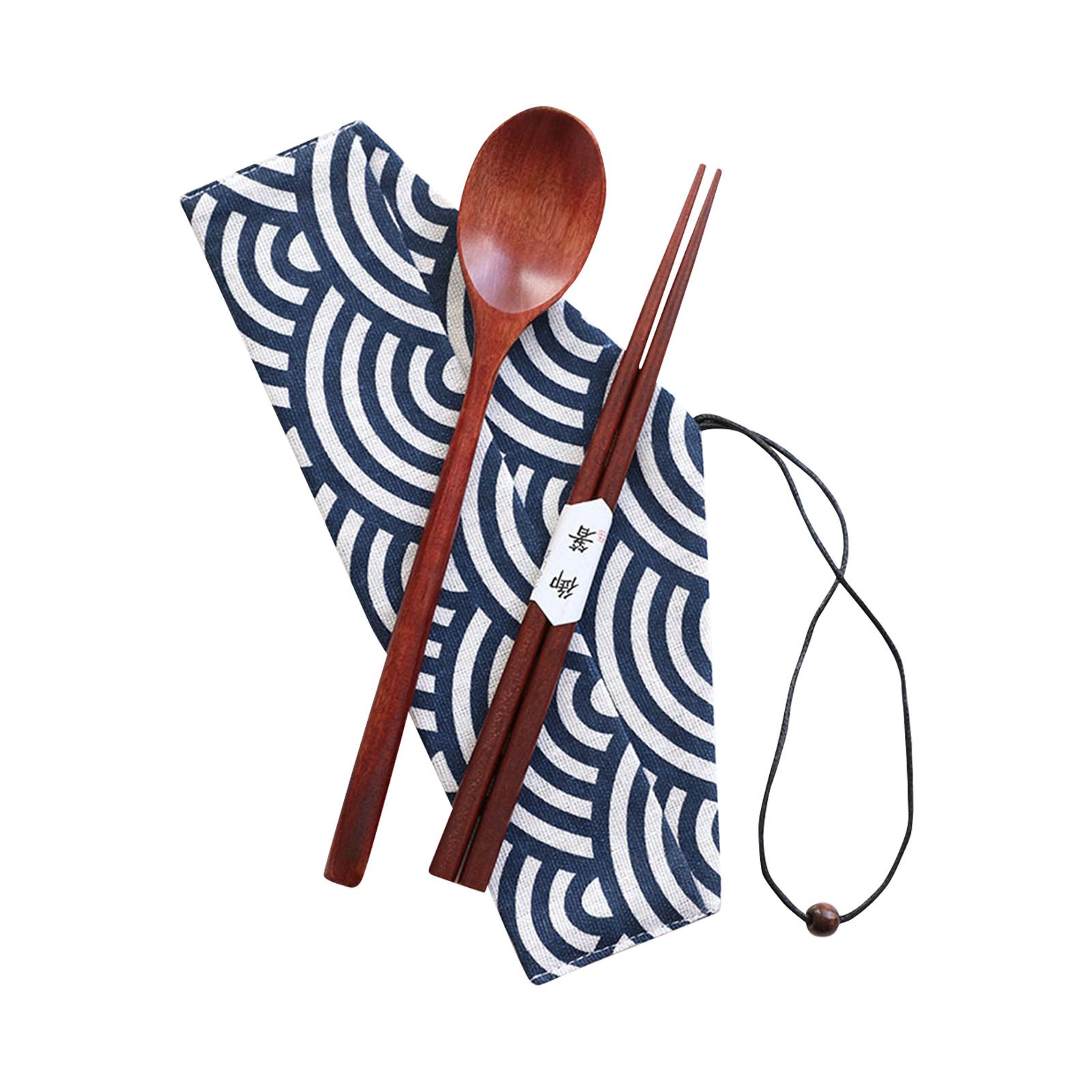 Палочки для еды, ложки, набор тканевых сумок, набор деревянной посуды, портативный набор уличной посуды для студентов