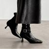 Fashion Plus Size Fall Winter New Pleated Square Toe Stiletto High Heel Soft Leather Side Zipper Mid-Tube Boots for Women