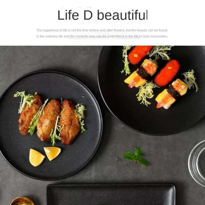 Creative Black Frosted Ceramic Dinner Plate Home Steak Pasta Salad Plate Hotel Restaurant Cutlery Kitchen Utensils Tableware New