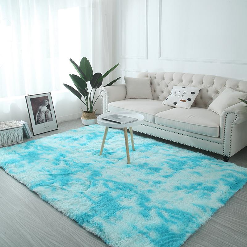 Covor lung din catifea cu gradient Tie Dye, Masă de cafea în sufragerie acoperită cu covor verde, Covoraș de podea în dormitor stil Nordic Ins