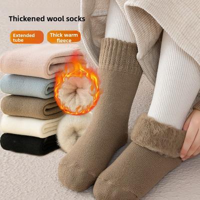 Kids Wool Socks Children Boys Girls Soft Thermal Stockings for Baby Fashion Solid Color Kids Autumn Winter Cashmere Plush Sock