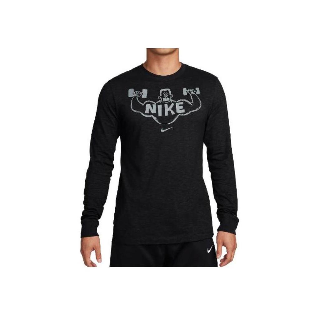 Nike Alphabet Animal Pattern Print Crew Neck Long Sleeve T-Shirt Men Tops Black FJ2405-010