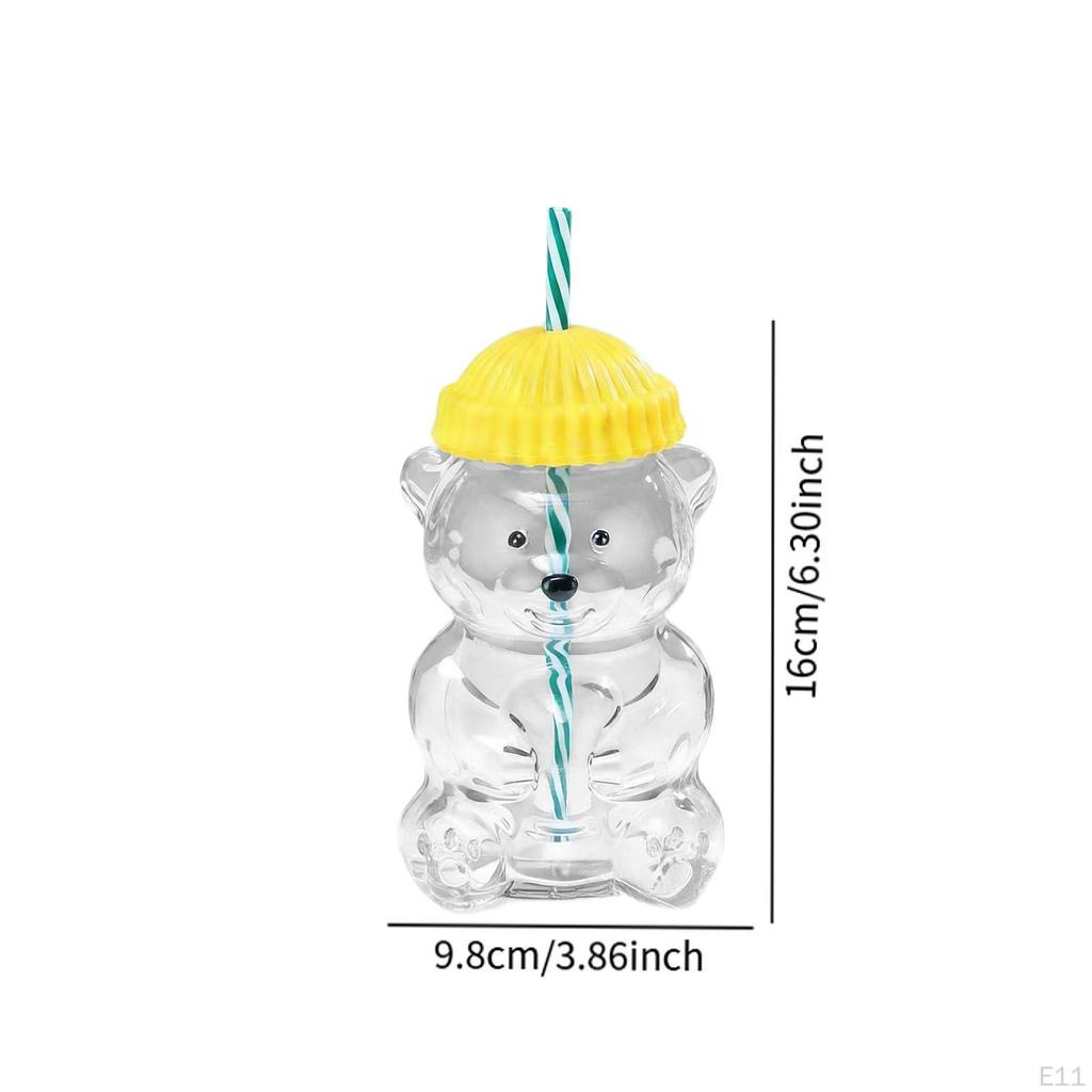 Bear Glass Cup Juice Glasses Clear Novelty Adorable Versatile Beverage Container with Lid for