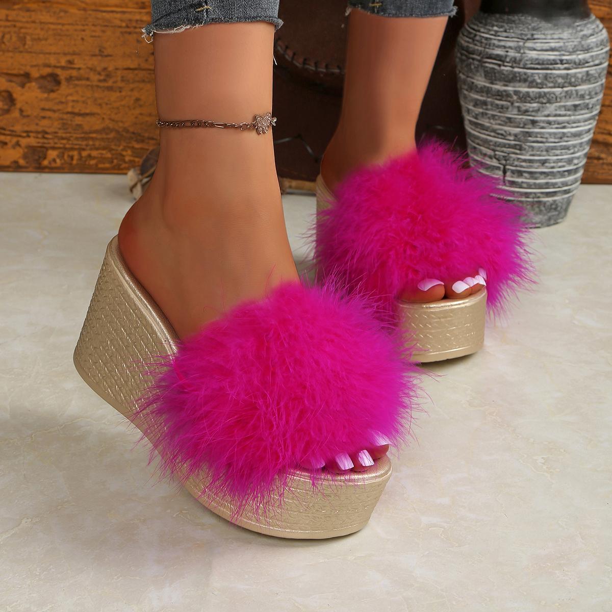 

Модные женские сандалии Модные роскошные меховые сандалии на платформе Уличные пушистые сандалии из искусственного меха Летние туфли-клинья на толстой подошве для женщин 41