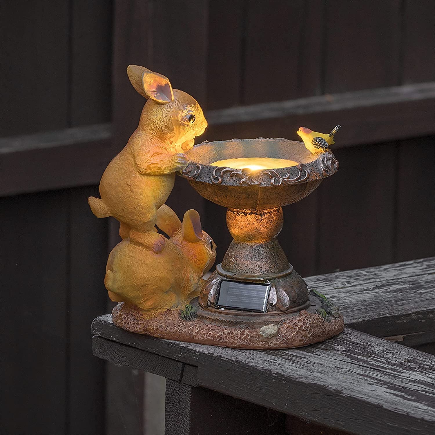 

LED Lighted Solar Rabbit Bird Ornament Outdoor Animal Figurine Resin Garden Decoration Outdoor Garden Light Garden Double Rabbit Statue