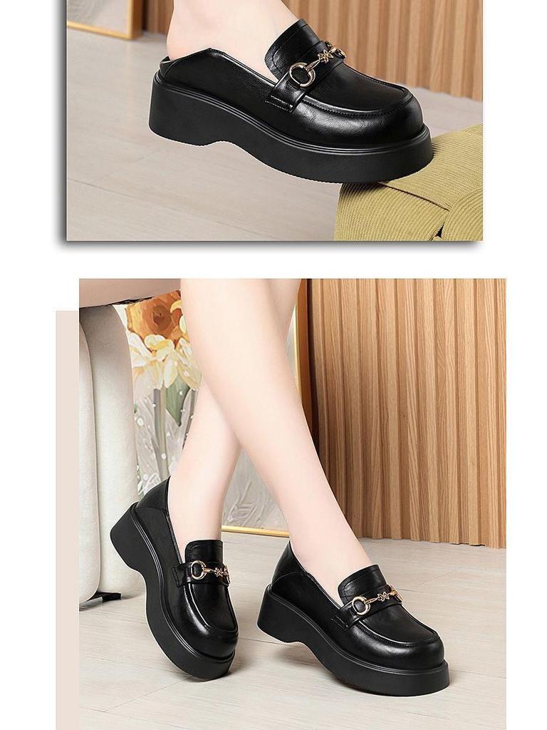 Women's Slip-On Leather Loafers - Fashionable, Versatile, Non-Slip, Comfortable, Soft Sole for Spring and Autumn