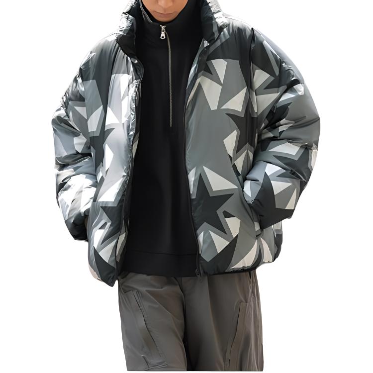 Li Ning Full Print Zipper Stand Collar Long Sleeve Down Jacket Men Outerwear Black AYMT371-1