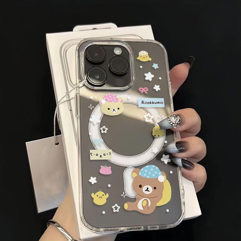 Süßes R-Rilakkuma kabelloses Ladecase für iPhone 17 Air 16 E 15 14 Plus 13 12 Mini 11 Pro Max Transparenter Silikon-Randschutz