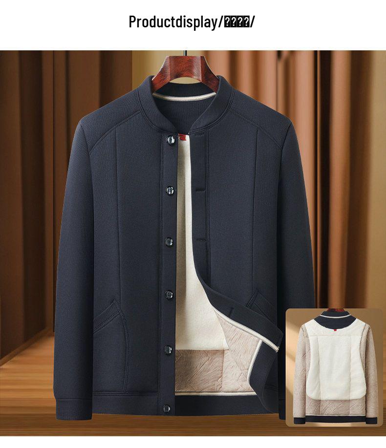 Woodpecker Men's Winter Velvet-Lined Cotton Jacket for Middle-Aged and Elderly