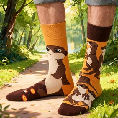 Cartoon Mid-Calf Socks Cute Sports Socks Fashion Weasel Pattern Socks  For Daily Wearing