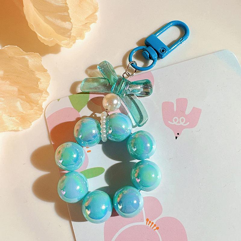 Plastic Fashion Beaded Bow Keychain Exquisite Candy Color Pearl Keyring Creative Shiny Bows Beaded Pendant Girls