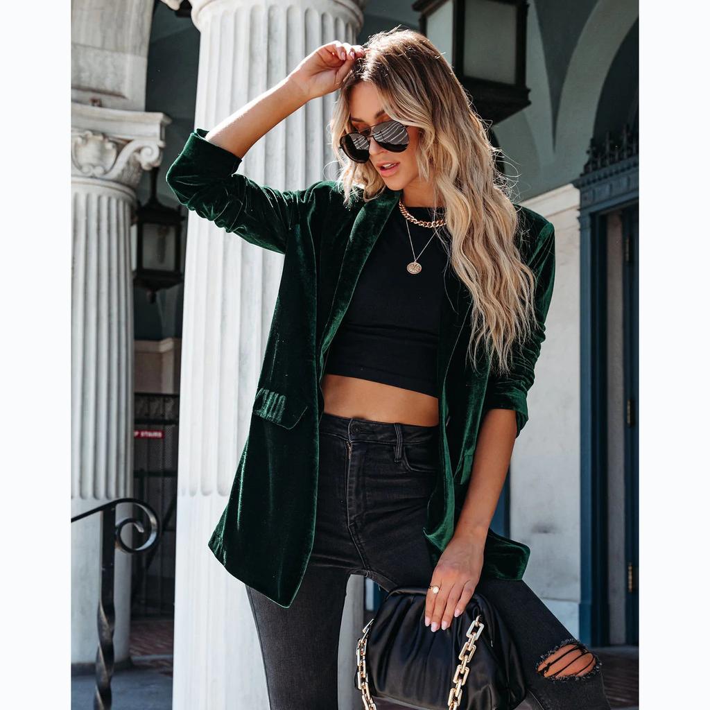 Street trend Ins style 25 European and American autumn and winter models, golden velvet long-sleeved jacket 22209