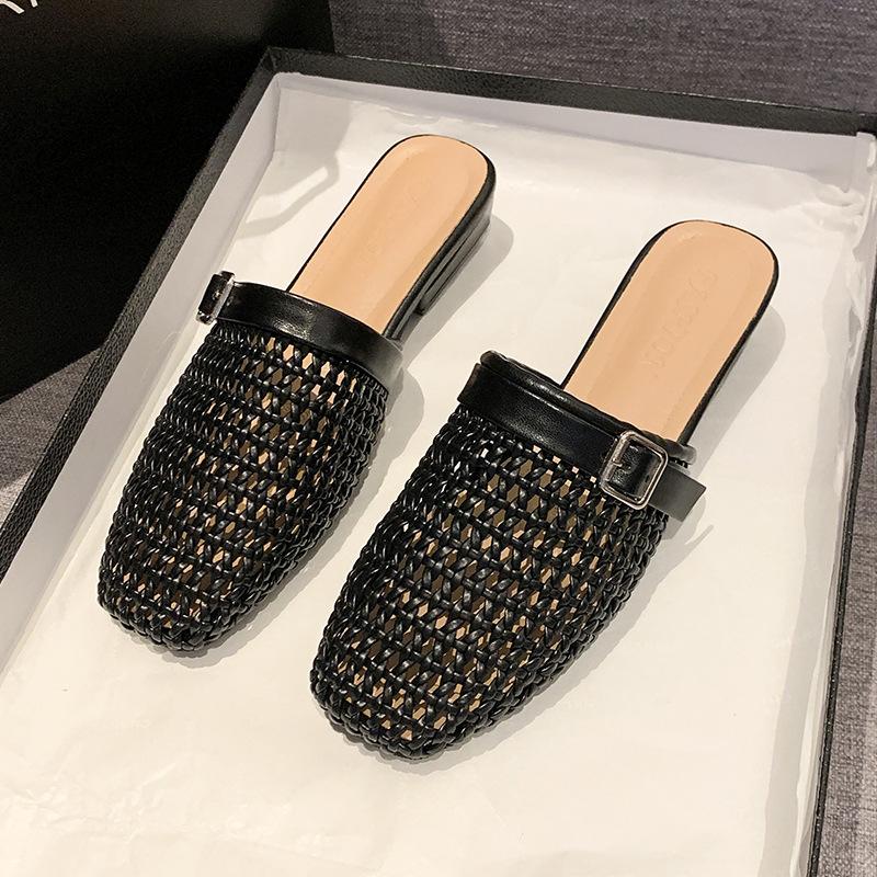 

Плетеная ажурная сумка-голова полушлепанцы женские 2025 новые летние модные универсальные шлепанцы Мюли на одной педали прохладные 38 чёрный