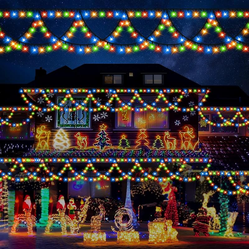 KAZOKU Christmas Lights Outdoor Indoor 40FT 380 LED Waterproof Christmas Tree Lights 8Modes Extendable Xmas Semicircle String Lights for Christmas Multicolor 40ft Semi-circ