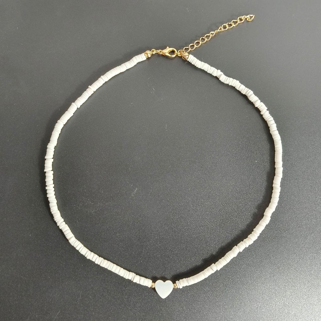 Multicolor Polymer Clay Shell & Peach Heart Pendant Necklace