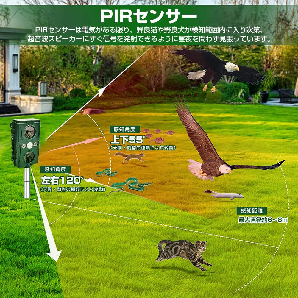Besince Animal Repellent Set of Detection Bird and Pest Solar USB PIR IPX4 Pest Prevents Animal Cat Bird and Animal 5 Infrared Two Ultrasonic Outdoor