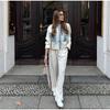 Y2k Women Denim Patchwork Jacket Coat Lapel Long Sleeves Jackets with Pockets Spring Casual Lady Denim Coats Designer Outwear Top