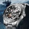 Mark Fairwhale Herren Automatische Tourbillon Uhr für Herren Edelstahl Skelett Mechanische Uhren 50m Wasserdicht Leuchtzeiger Uhr