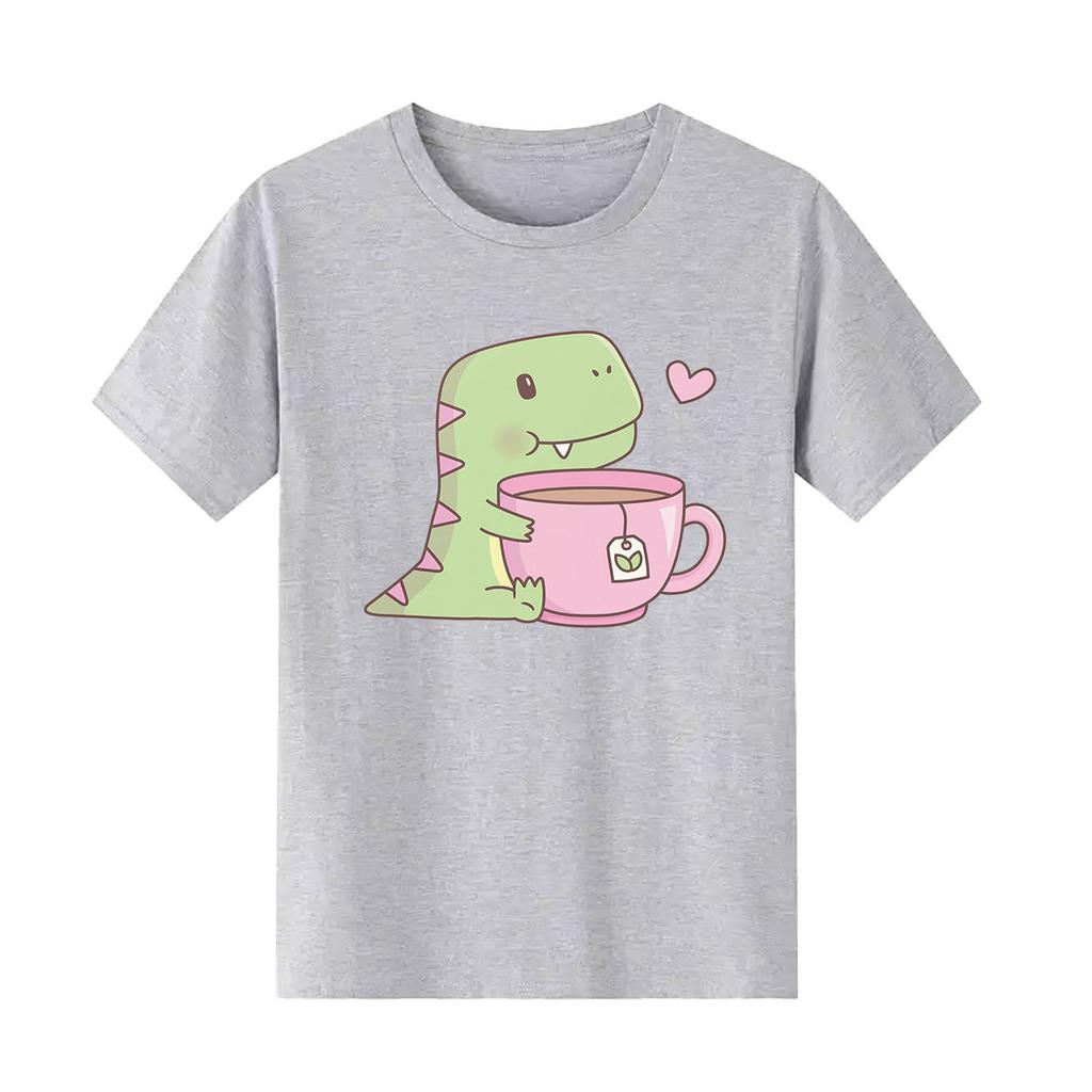 Cute dinosaur print short sleeved round neck versatile fashionable Womens Tshirt suitable for all seasons