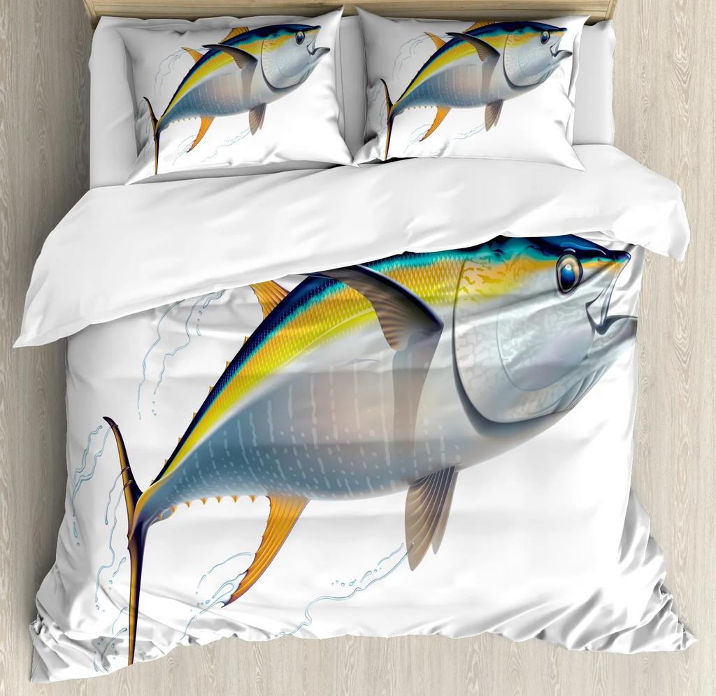 Pike Fish Bedding Striped Bass Big Pattern Hunting and Fishing Themed Duvet Cover for Kids Boys BedRoom Decorations for Teens