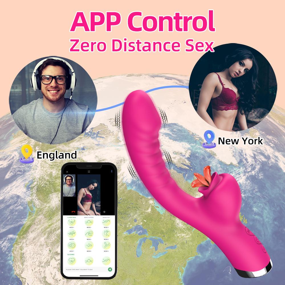 APP 2in1 Women Vibrator Tongue Licking Clitoris Stimulator Vaginal G-Spot Powerful Vibration Dildo Suction Cup Adult Female Sex Toys