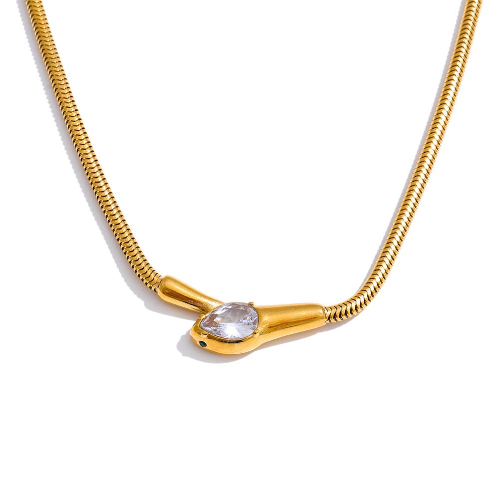 

Yhpup 18k Plated Stylish Unique Design Stainless Steel Zirconia Snake Pendant Necklace Waterproof Fashion Neck Jewelry Gala Gift