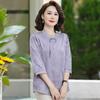 New Chinese Style Summer Blouse for Moms, National Design, Middle-Aged Women's Three-Quarter Sleeve Top for Spring/Summer.
