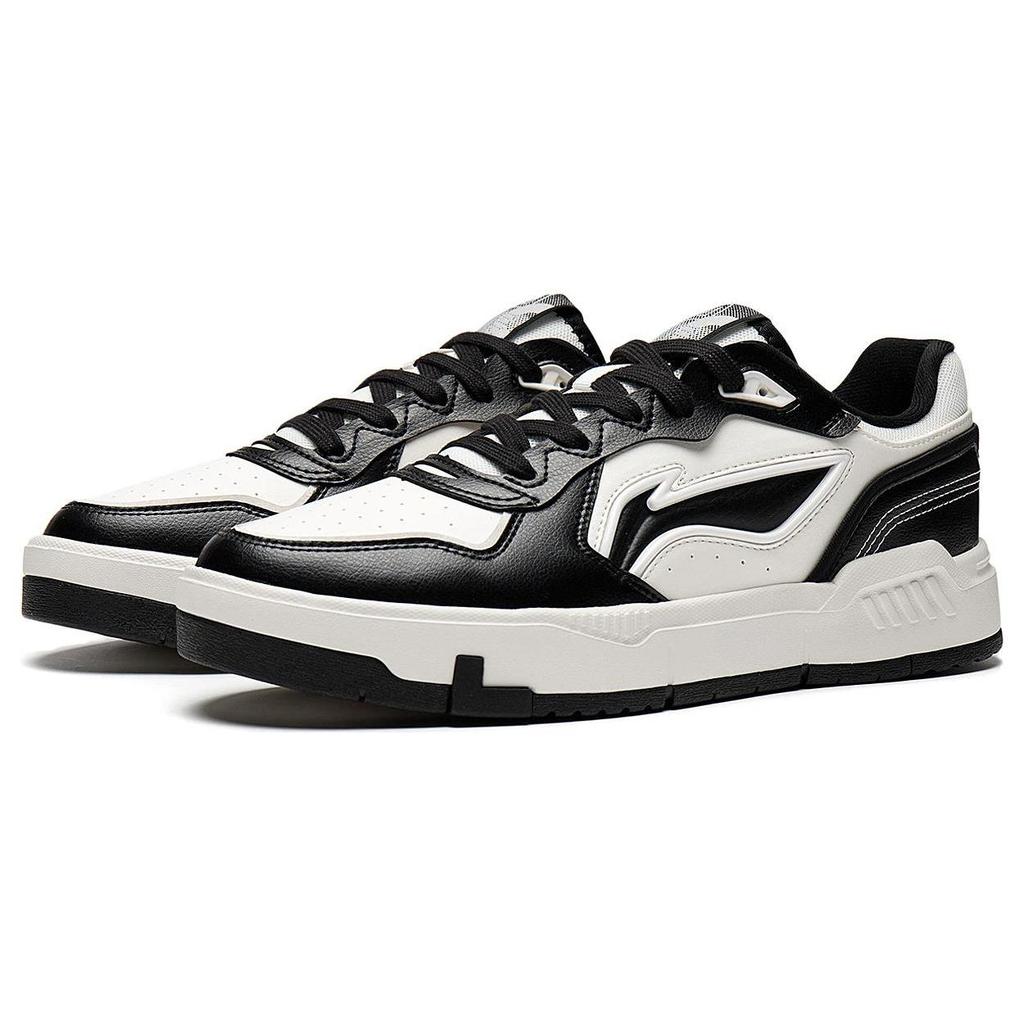 Li Ning Qingchao Synthetic Leather Slip Resistant Abrasion Resistant Low Top Skateboard Shoes Men's White Black AGCT009-4