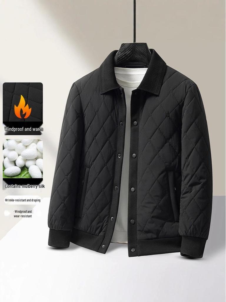 Men's Winter Ribbed Collar Cotton Mulberry Silk Jacket - Business Casual Outerwear