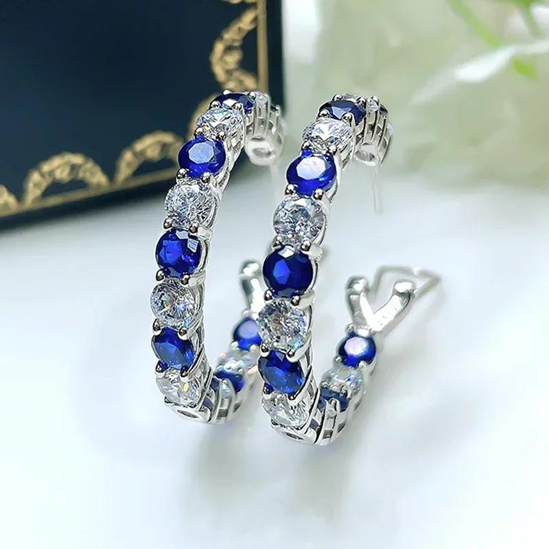 

2026 Brilliant Green/Blue Cubic Zirconia Big Hoop Earrings for Women Luxury Trendy Wedding Accessories Modern Fashion Zircon Copper