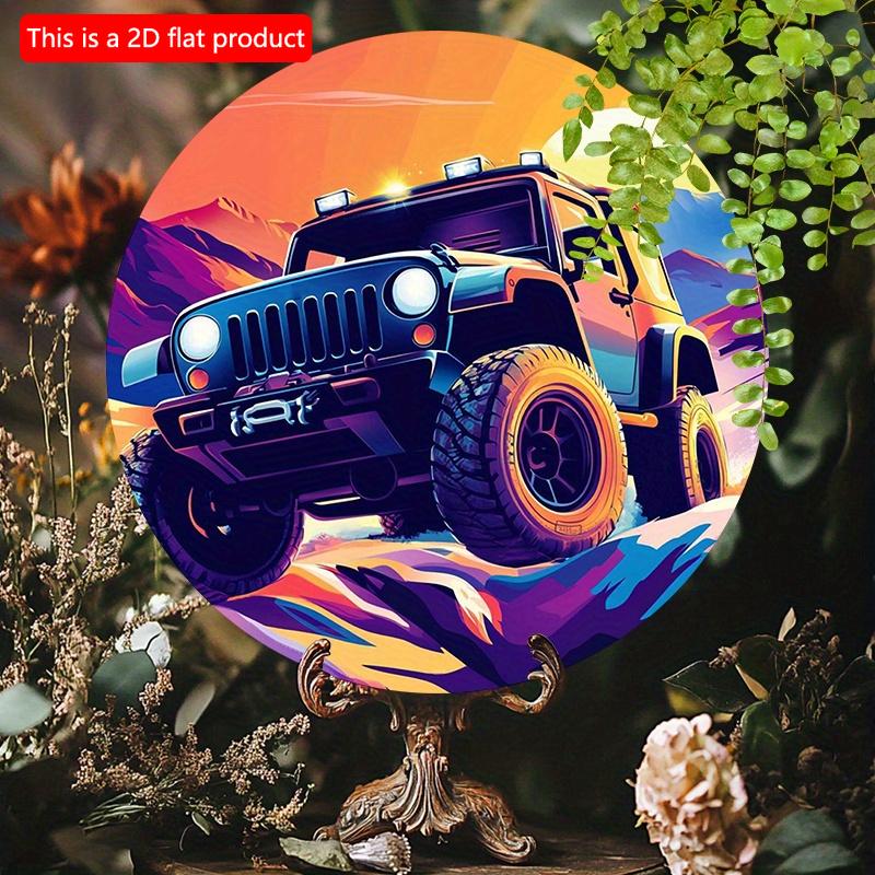 2d Flat 20*20cm, color Circular Wooden Sign, Retro Racing Car Design, Classic Rustic Style, for Room, Window, Bedroom, Door, Garage Mural Decoration.