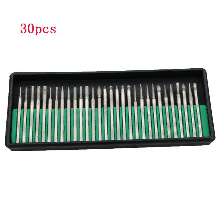 Assorted 30-Piece Diamond Grinding Head Set, 3.0mm Shank