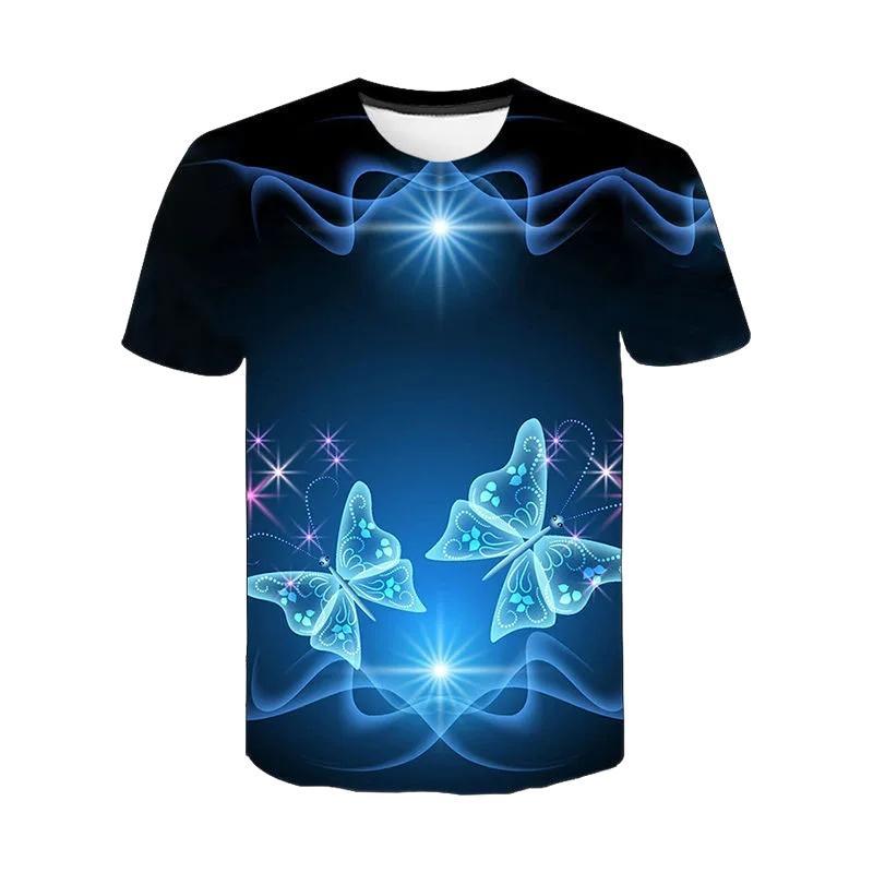 Butterfly Insect 3D Printed Kids Short Sleeve T‑Shirt Loose Summer Top For Boys Girls Daily Outdoor Play Casual Home Wear