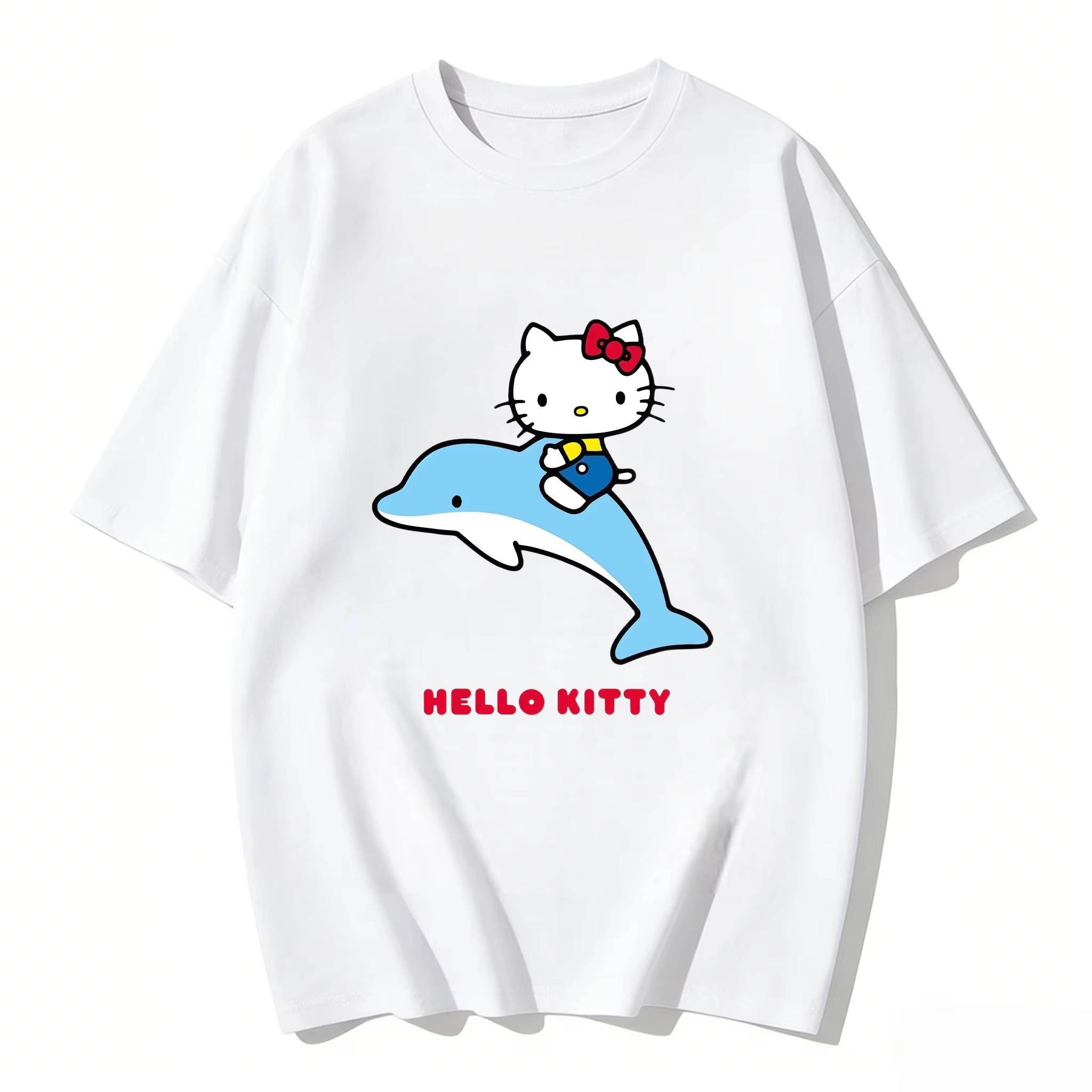 

2026 new Summer HelloKitty Cute Graphic Tee Casual Short Sleeve Cotton Top for Women Girls Kawaii Cartoon Print Streetwear S