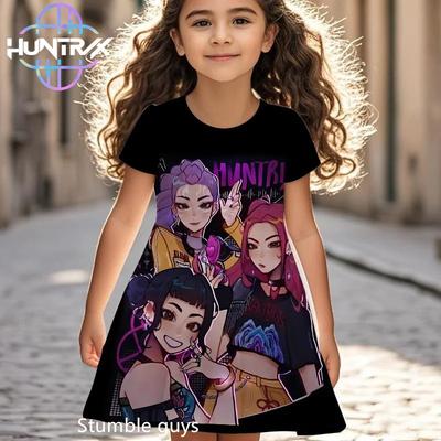Girls Anime Demon Hunters Kpop Dress Summer Kids Cartoon Short Sleeve Beach Outfit Casual Sleepwear