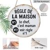 2D Flat, 1pc Round Aluminum Hanging Sign, French "Regle De La Maison" - Mom Is The BossFunny Mom Rule Design, Retro Distressed Home Metal Sign