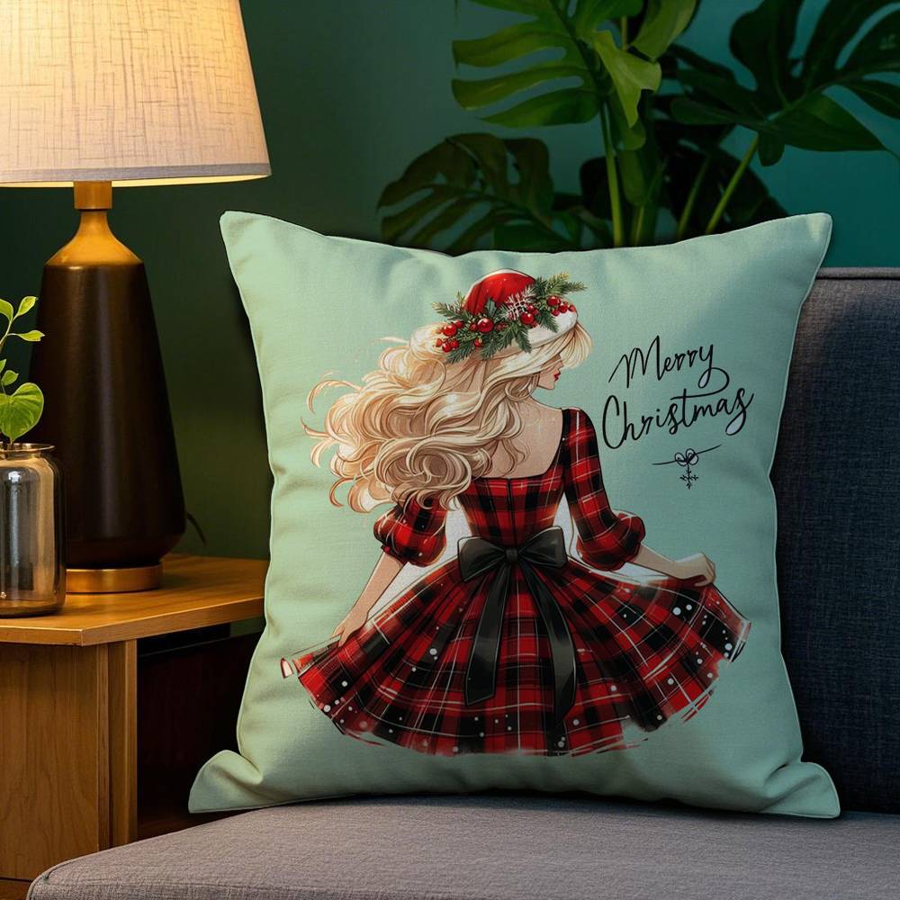 

Merry Christmas Fashion Girl Pillow Case Plush Fabric Soft Double Sided Print Home Sofa High Quality Cushion Cover Throw 12x12Inch