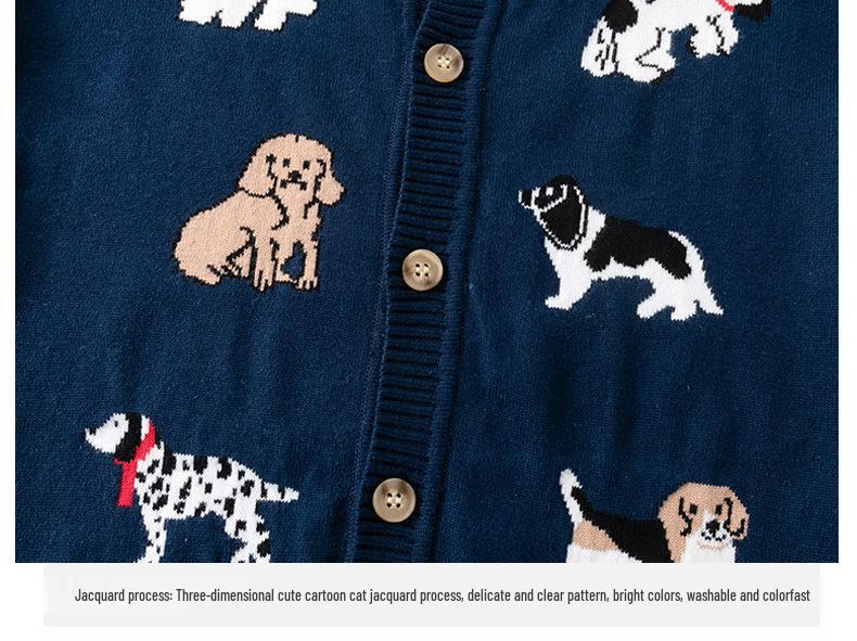 Kids' Spring/Autumn Korean Cartoon Puppy Jacquard Cotton Cardigan Sweater for Boys & Girls