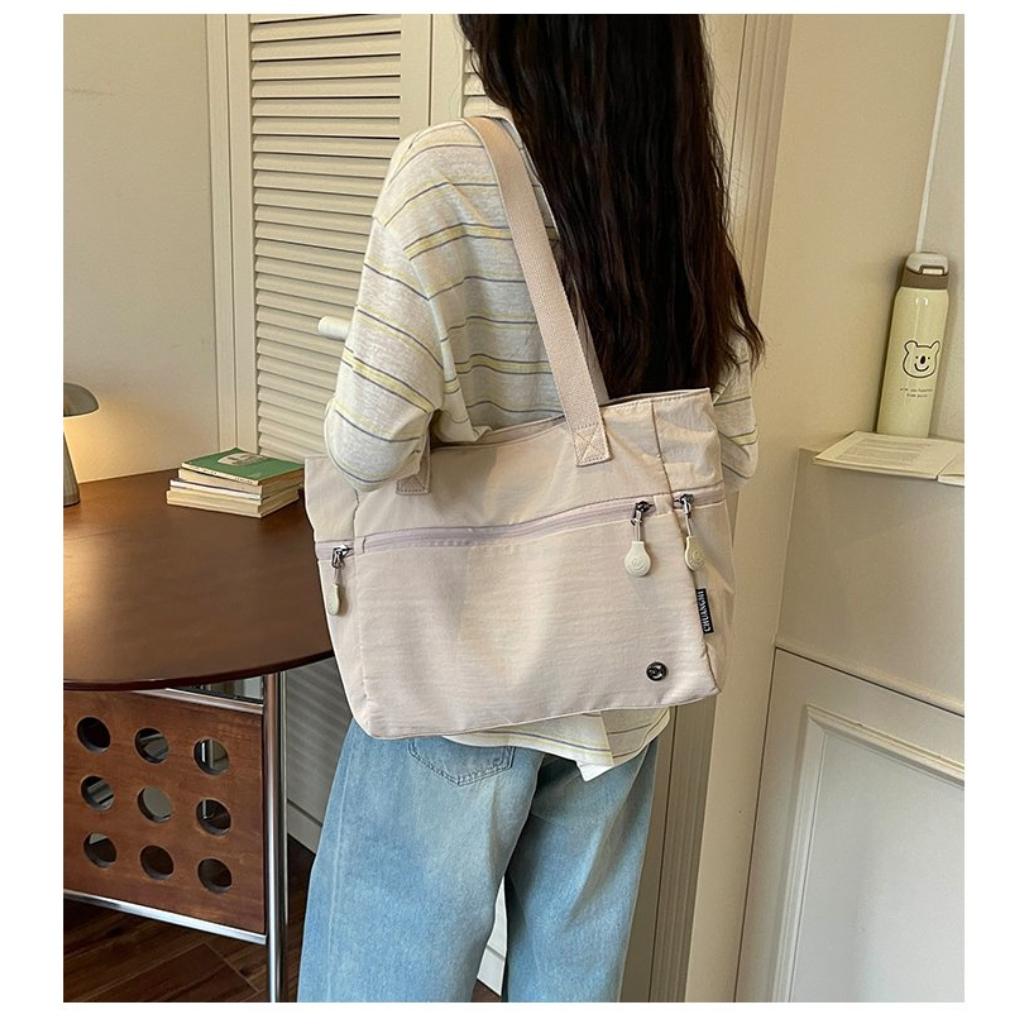 Shoulder Bag Women Canvas Multi Compartment Zipper Storage Daily