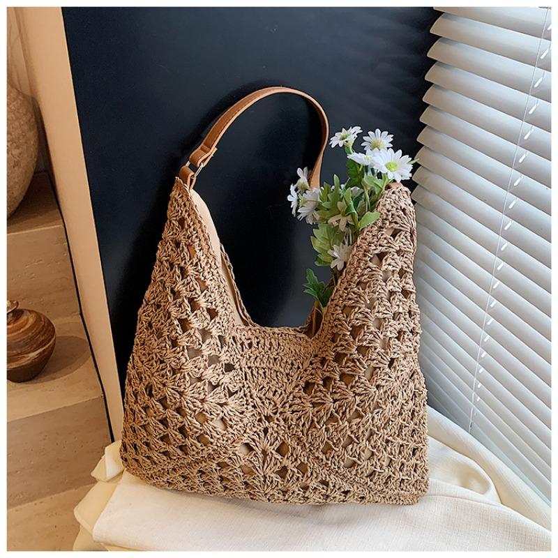 Gewebte Tasche Damen neue trendige Mode Strandurlaub Schultertasche Umhängetasche Eimertasche Strohtasche