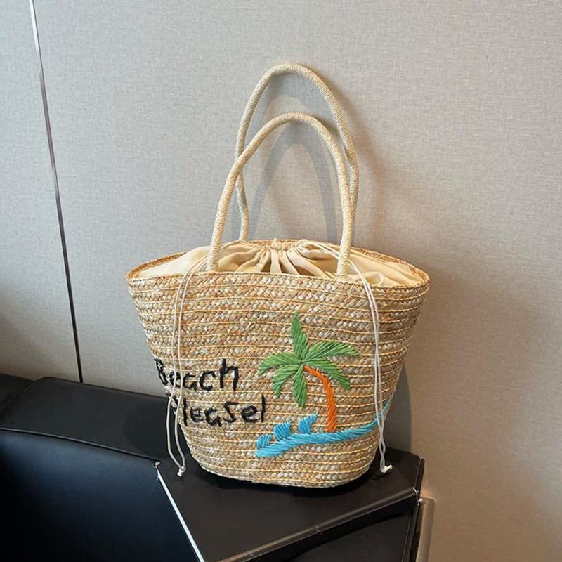 2026 New Woven Women s Bag Handmade Grass Woven Handbag Fashion Embroidery Versatile Shoulder Bag Beach Bag