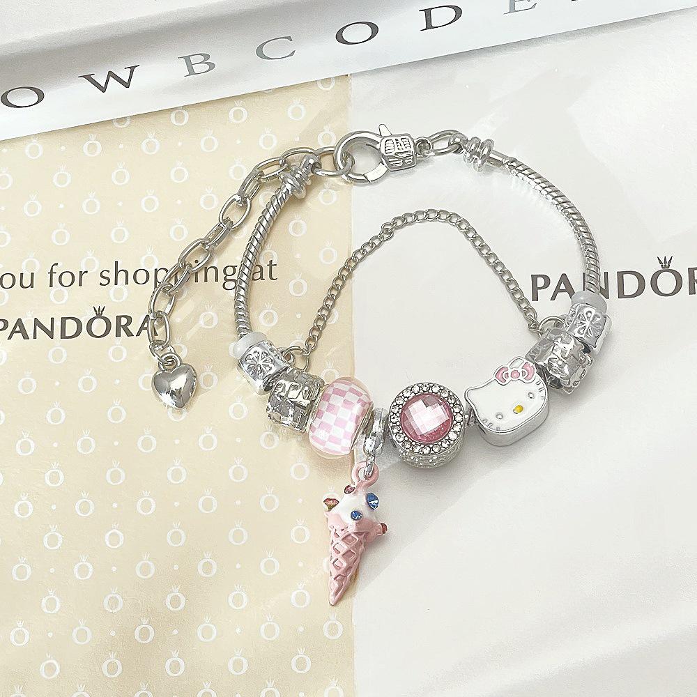 Hello Kitty Rosa Pandora Armband - Niedliches Cartoon-Katzen-Charme-Bügelarmband Schmuck