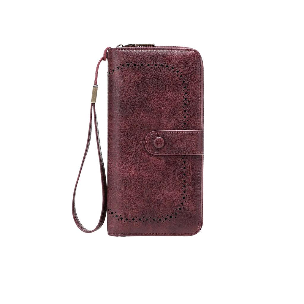Multifunctional Women's Wallet Retro Oil Wax Leather Long Wallet Simple Large Capacity Card Bag
