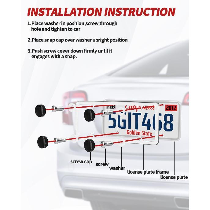 Chrome License Plate Frame Made Of Zinc Alloy Metal, Universal Car Accessories,1 Pack License Plate Holder Never Rust And Unbreakable With Metal