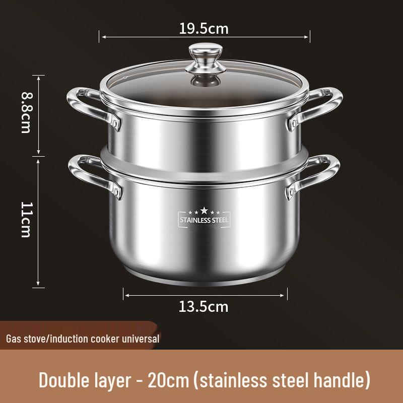 Stainless Steel Double Layer Soup Pot and Steamer for Gas & Induction Cooktops