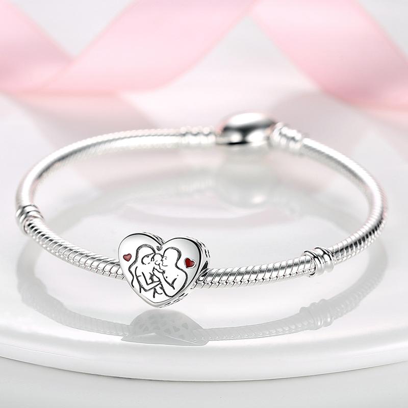 Original Charms Copper Parent-Child Heart-Shaped Pendants Fit Charms Plata Bracelets For Women Women Jewelry Making Diy