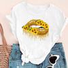 Women T-Shirts Sunflower Golden Lips 90S Fashion Tshirt Ladies Clothing Cartoon Short Sleeve Summer Tees Tops Female T Shirt